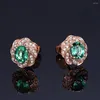 Stud -oorbellen Emerald Gemstones Green Crystal Zirkon Diamonds For Women Rose Gold Tone Sieraden Bijoux geschenken mode -accessoires