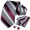 Mode gestreepte stropdas voor mannen Red Wine White Silk Wedding Tie Hanky ​​Cufflink Gift Tie Set Nieuwheid Design Business MJ-73372479