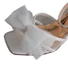 Les sandales attirent le beau talon de bloc de maille ivoire fait sur commande 9CM pour le bout carré d'invités de mariage