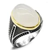 حلقات الكتلة الخاتم الأتراك للرجال الطبيعي أبيض العقيق الحجر 925 الجنيه الاسترليني الفضي مجوهرات عريضة عيد ميلاد هدية