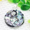 Pendant Necklaces 40mm Black Multicolor Flower Round Natural Abalone Seashell Sea Shells Pearl Women Girls Fashion Jewelry Making Design