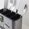 Organizzazione Bacchette in acciaio inossidabile di grande capacità Cucchiaio Coltello Forchetta Posate Scatola di immagazzinaggio con funzione di scarico Griglie multiple Utensili da cucina