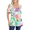 Dames t shirts zomer dames bloem print shirt o-neck short mouw blouse mode off-the-shoulder t-shirts kleding