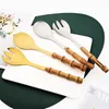 Conjuntos de utensílios de jantar drmfiy 6pcs de longa servir colher colher bambu maçaneta de madeira salada garfo de aço inoxidável utensílios de cozinha conjunto de talheres de cozinha