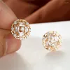 Stud Earrings Boho Champagne Gold Color White Zircon Small Round Dainty Crystal Stone Hollow For Women Jewelry