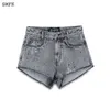 Womens Shorts SMFK Compass Straight Leg Gray Handpainted Denim Embroidery Washed Inksplashed Straightleg Pants Summer 230515