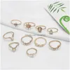 Bandringe Boho Vintage Gold Stern Knuckle Ring für Frauen Kristall Halbmond Geometrische Weibliche Finger Set Schmuck 2022 Drop Lieferung Dhi7B