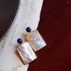 Brincos de balanço temperamento 925 Prazado de prata 24K Gold para mulheres quadradas Lapis Lazuli diariamente pingentes de ouvido jóias