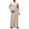 Etnische kleding moslim gewaad mannen jubba thobe Saoedi -Arabië kaftan kaftan het Midden -Oosten abaya knop losse islamitische vaste kleur modejurk