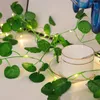 Strängar Flower Green Leaf String Lights Artificial Vine Fairy Battery Powered Christmas Tree Garland Light for Weeding Home Decor