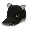 Snapbacks New Women # 039; s Summer Fall Black White Pink Hat Cat Ears Berretto da baseball con anelli e pizzo Diamond Cute Girl Hat P230515