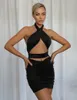 Casual jurken Sexy Hollow Out Bandage Ruched Halter Mini For Women Party Club Outfits Voin Up Backless Skinny Bodycon Dress