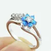 Bandringar Sun Flower Opals Crystal Zircon Rings for Women Silvery smycken Vintage Pink Blue Engagement Ring Women Party Rings