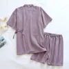 Women's Sleepwear Summer Style Japanese Kimono Pajamas Suit Couple Thin Cotton Crepe Men's Short-Sleeved Shorts Two-piece Women's Home Service 230515