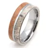 Mens Womens 8mm Tungsten Carbide Ring Deer Antler and Whisky Barrel Wood Inlay Wedding Band Comfort Fit Size 7-13 Include Half Siz232x