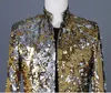 Mäns kostymer blazers glänsande guld paljett glitter lång blazer jacka män står krage smal passform smoking blazers mens parti prom scenkläder man 230515