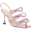 Dress Shoes Bling Pink Rhinestone Bowtie Strappy Cutout Sandals Cutouts Cup High Heels Peep Toe Back Strap Crystal Banquet Summer