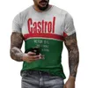 Mens tshirts vintage castrol t para homens impressão de óleo 3d manga curta tops de rua de rua camisetas de pescoço de tamanho grande