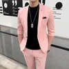 남자 양복 블레이저 7 포인트 슬리브 슈트 한국 슬림 패션 고품질 검은 9 점 바지 회색 프로웨어 2 피스 세트