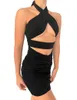 Casual jurken Sexy Hollow Out Bandage Ruched Halter Mini For Women Party Club Outfits Voin Up Backless Skinny Bodycon Dress