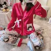 Pijama de roupas de dormir feminino Conjunto de gelo feminino Cetim de seda Autumn Autumn Lace Cute Kimono Summer Home Wear Suit Kawaii Pijamas Mulheres 230515