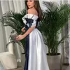 Feestjurken marineblauw en witte sexy avondjurken elegant van de schouder voor vrouwelijke appliqued vestidos de fiesta