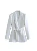 Ternos femininos nlzgmsj blazer branco para mulheres 2023 vestido de manga longa vintage casaco casual com faixas de gabinetes