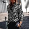 Damenblusen Hemden Celmia Frauen Sexy Fliege Blusa Leopardenmuster Bluse 2023 Herbst Elegante Bürodame Hemd Lässig Lose Langarm