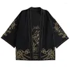 Vêtements ethniques japonais brodé Kimono femmes 2023 Streetwear Vintage Cardigan traditionnel Yukata femme Blouses noir Cosplay chemises