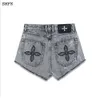 Womens Shorts SMFK Compass Straight Leg Gray Handpainted Denim Embroidery Washed Inksplashed Straightleg Pants Summer 230515