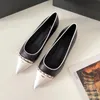 Small Fragrance Wind Single Shoes Female Flat Leather Soft Chain Mid-heel Pointed Shoes Casual Everything Match Fairy Wind