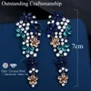 Bengelen kroonluchter cwwzircons Long Drop Flower Multi Color Blue Cubic Zirconia oorbellen voor vrouwen Fashion Statement Wedding Party Sieraden CZ669 230512