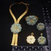 Collier boucles d'oreilles ensemble bijoux pour femmes plaqué or 24 carats fleur bourgeon tissé pendentif grand luxueux pierre Bracelet anneau