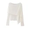 Femmes Blouses 2023 Femme Asymétrique Cape Tricoté Blouse Tops Mode À Manches Longues Vintage Printemps Élégant Casual Mince