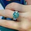 Cluster Rings Luomansi Premium Jewelry Ring 5CT 9MM Green Moissanite Certificato GRA - S925 Sterling Silver Women Anniversary Party Gift