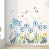 Papéis de parede Blue Dandelion Butterfly Sala de estar da varanda de aluguel casa de decoração de parede de parede de decoração autoadesiva