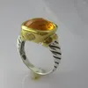 Cluster Anneaux Plaqué Or Bijoux En Argent Grand Citrine Noblesse Anneau Marque Solide 925 Steling Femmes Saint Valentin Cadeaux