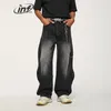 Men's Jeans INFLATION Brand Baggy Wide Leg Boyfriend Unisex Vintage Washed Blue Denim Trousers Male Pants Plus Size