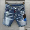 Jeans pour hommes D2 Mens Short Straight Holes Tight Denim Casual Night Club Bleu Coton Été Italie Style Zkr Rjt Dsquareds Dsq2S Drop D Ot7Xo