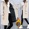Women's Trench Coats 2023 Long Outwear Plus Size Elegant Ladies Thicken Windbreaker Women Autumn Winter Hooded Drawstring Pocket Zipper