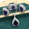 Ensembles de bijoux de mariage Royal Blue Sapphire 925 Ensemble de bijoux en argent sterling pour femmes Bracelet Hoop Boucles d'oreilles Collier pendentif Anneau 230512