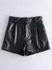 Women's Shorts Women's Shorts Vintage Pleated PU Leather Shorts Female High Waist Drapped Pants Spring Summer Chic Office Wear Shorts 230515