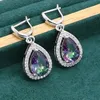 Wedding Jewelry Sets Water Drop Rainbow Topaz 925 Silver Wedding Jewelry set for Women Party Bracelet Earrings Necklace pendant Ring 230512