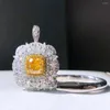Cluster Ringe Edlen Schmuck Echt 18 Karat Gold 1,004 ct Gelb Diamant Hochzeit Verlobung Weiblich Für Frauen Diamanten Ring TX