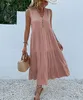 Vestido sin mangas informal sin mangas para mujer, vestidos Midi con botones y volantes de verano para mujer, vestido veraniego holgado elegante a la moda para la playa 2023