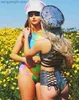 Damen-Trainingsanzüge, holografisches Crop-Top, 2-teilige Sets, Musik-Festival-Rave-Kleidung, Outfits, Criss-Cross-Tank-Top, Shorts mit hoher Taille, T230515