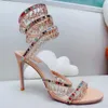 Stiletto Joya de tacón alto sandalias serpiente trenzado elegante Sandalia RENE CAOVILLA cristal Oro rhinestone zapatos de vestir Suelas de plata mujeres suH