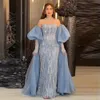 Party Dresses Serene Hill Dubai Arabic Blue Sexy Mermaid Balloon Sleeves Crystal Pärlade kvällsklänningar för kvinnor LA71823 230515