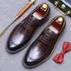 Echte koeienleer Schoenen Zaken Casual Britse heren veter derby Bright Coffee Formele Oxford Handgemaakte zwarte Big Size 2023