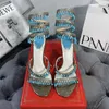 Sandales Turquoise Rene caovilla Pendentif de lampe en cristal de luxe Strass twining anneau de pied à talons hauts Chaussures de designer de qualité supérieure flash silver6